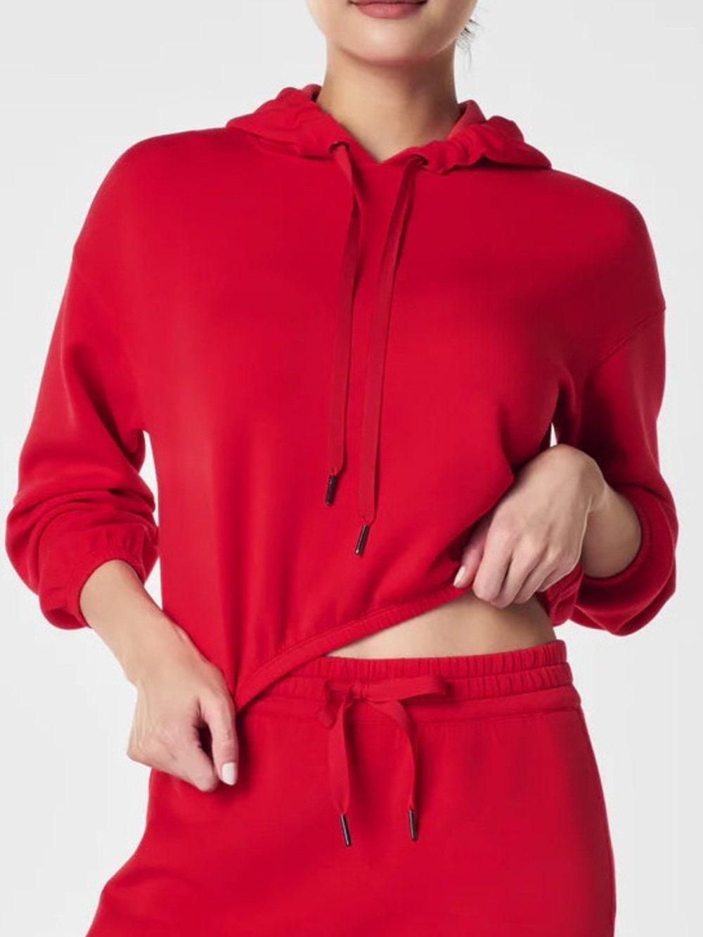 SPANX AirEssentials Cinched Hoodie Bright Red Modal Butter Soft Crop Sweatshirt